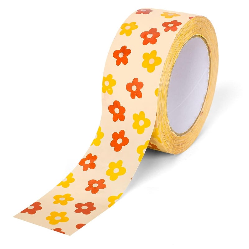 Whaline Boho Flower Packing Tapes Groovy Daisy Pattern Tapes Waterproof Floral Printed Packing Tapes Sticky Gift Wrapping Tapes for Small Business Box Cartons Sealing - Image 3